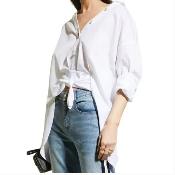 Hellessy Tops - Hellessy Tollin Knot-Hem High-Low White button up Shirt